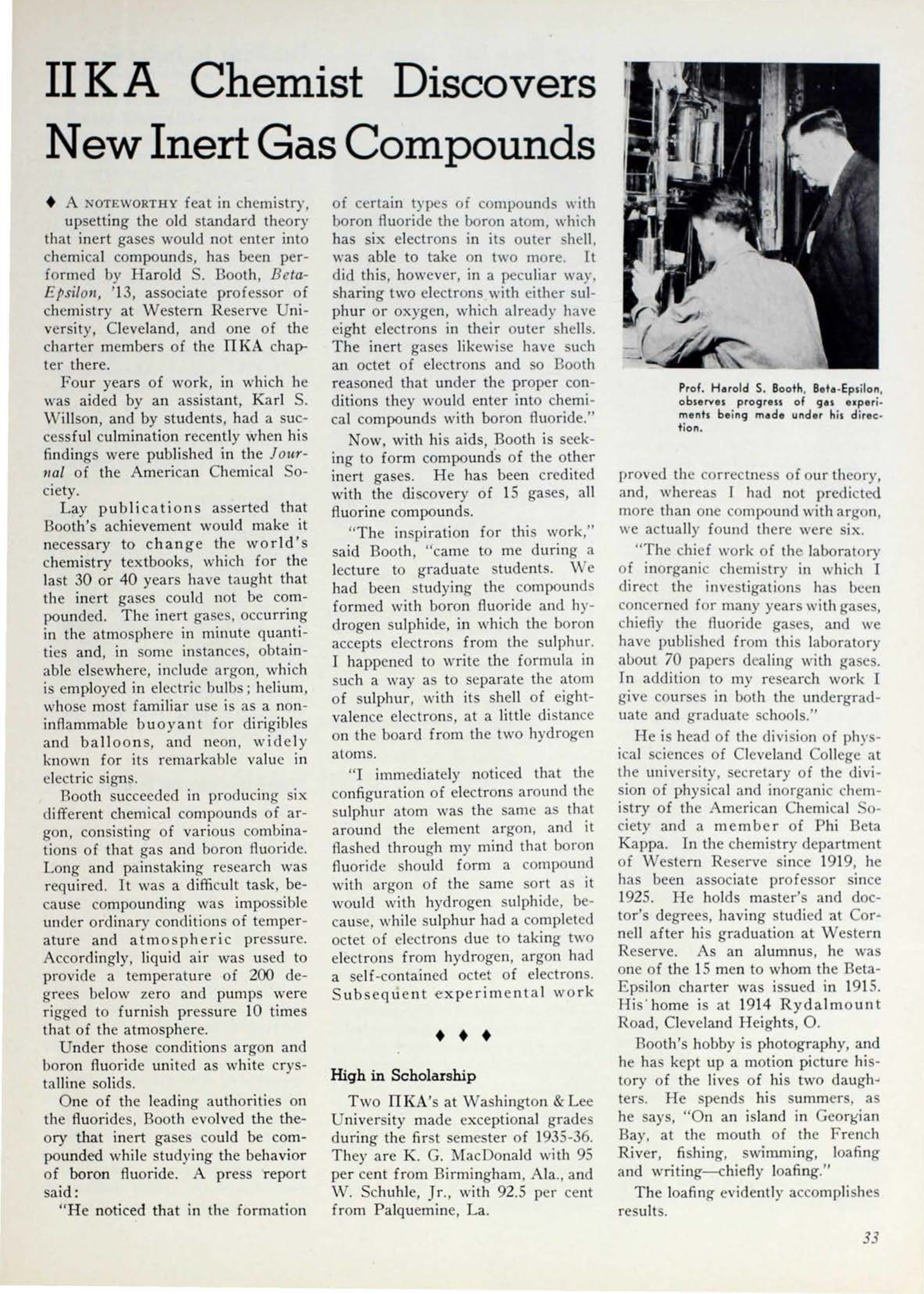 Pi Kappa Alpha Chemist Discovers New Inert Gas Compounds